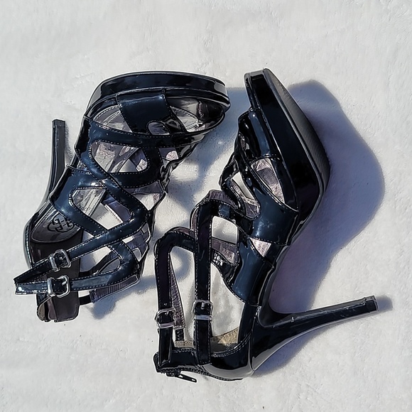 Daisy Fuentes 7.5 "carra" stiletto heels shiny black forefoot platform - Picture 1 of 13